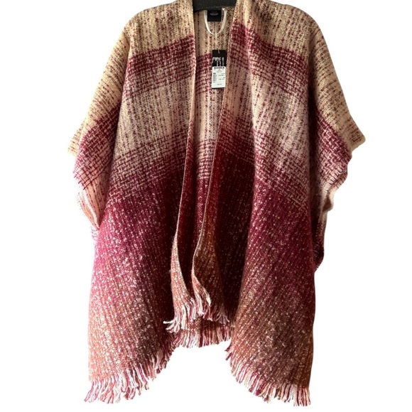 Plaid Ruana Poncho Wrap Fringe One Size NWT Cozy Winter Cape by Cejon - Picture 1 of 6